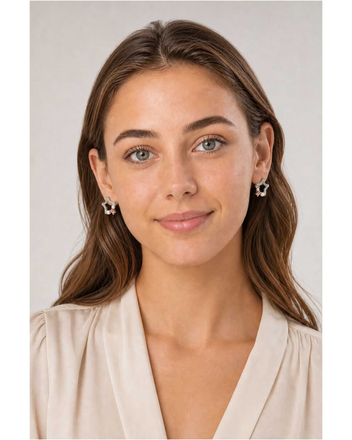 Star Outline With Pearl And Zircon Accents Gold with Sterling Silver Posts Earring 2