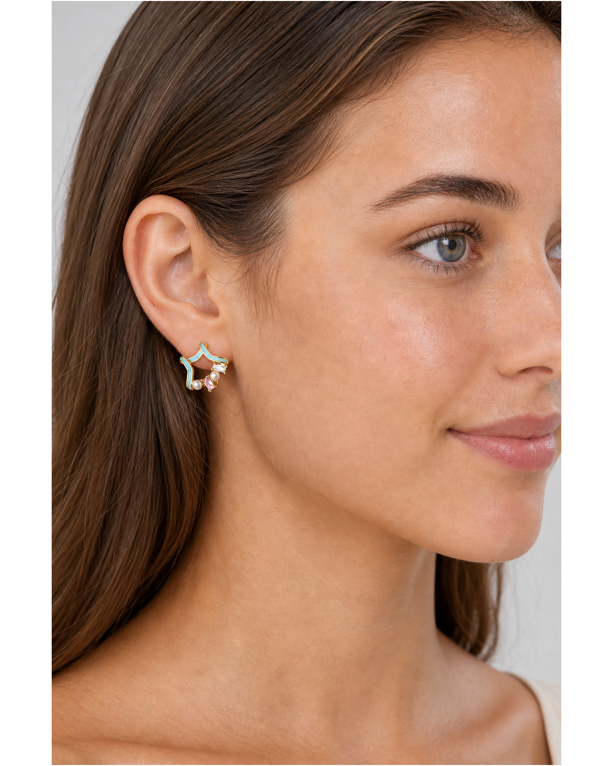 Star Outline With Pearl And Zircon Accents Gold with Sterling Silver Posts Earring 3