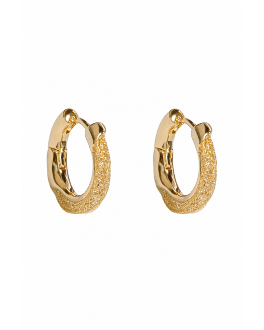 Textured Mesh Huggie Hoop Gold with Sterling Silver Posts Earring 1