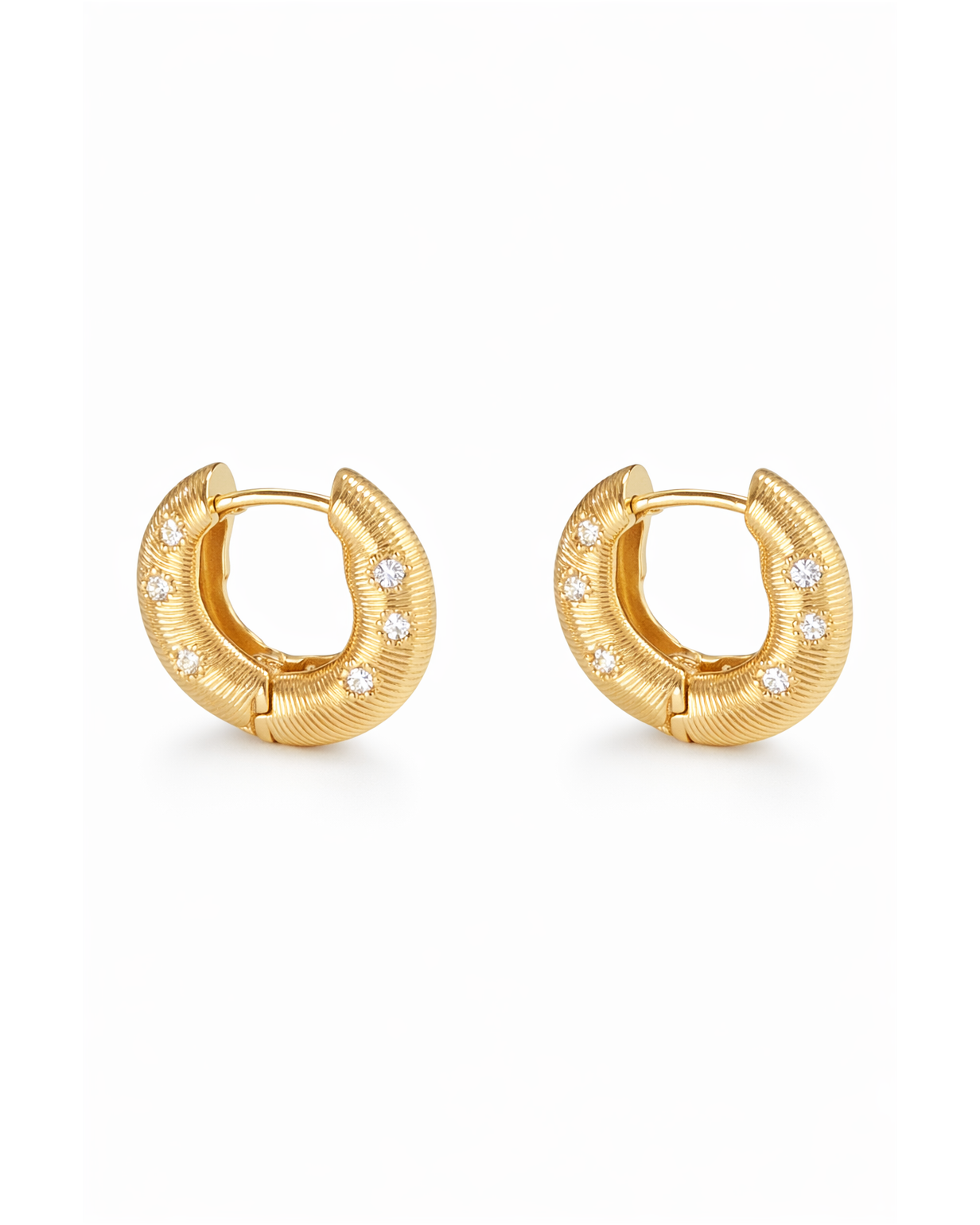 Textured Zircon Huggie Hoop Gold with Sterling Silver Posts Earring 1