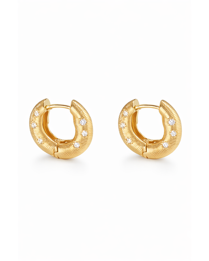 Textured Zircon Huggie Hoop Gold with Sterling Silver Posts Earring 1