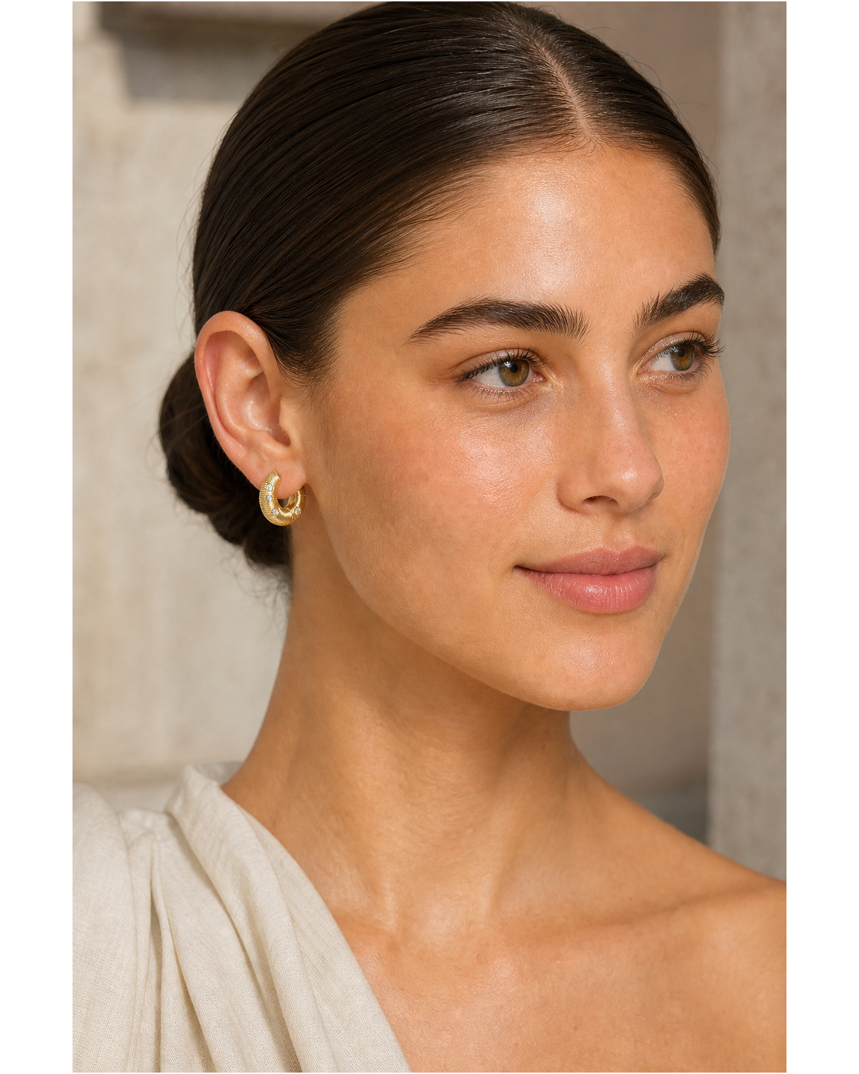 Textured Zircon Huggie Hoop Gold with Sterling Silver Posts Earring 3