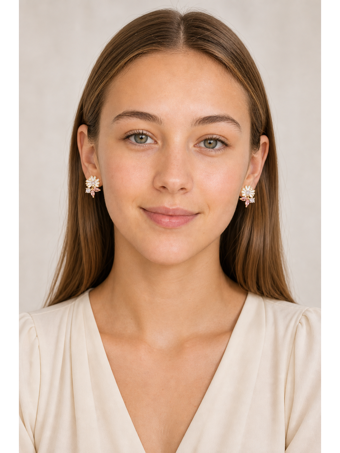 -tone Pink Zircon Daisy Gold with Sterling Silver Posts Earring 2