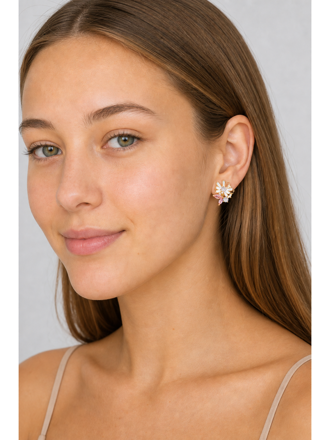 -tone Pink Zircon Daisy Gold with Sterling Silver Posts Earring 3