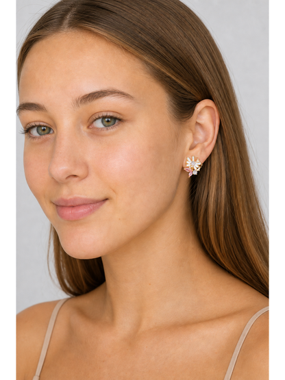 -tone Pink Zircon Daisy Gold with Sterling Silver Posts Earring 3