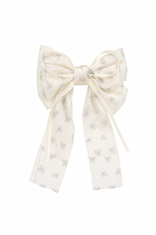 Elegant Sheer Bow Hair Clip with Silver Accent - 2 Pack 1
