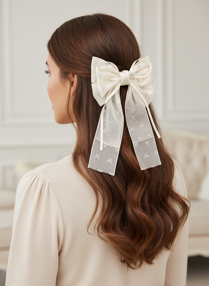 Elegant Sheer Bow Hair Clip with Silver Accent - 2 Pack 2