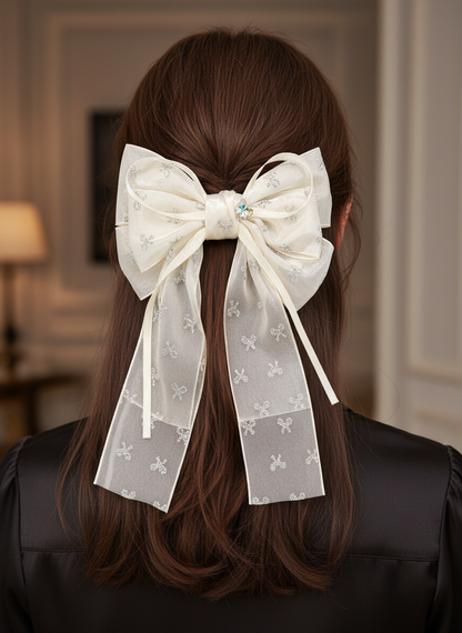 Elegant Sheer Bow Hair Clip with Silver Accent - 2 Pack 3