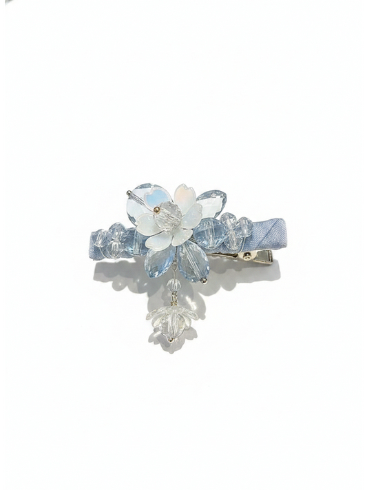 Light Blue Floral Beaded Hair Clip 1