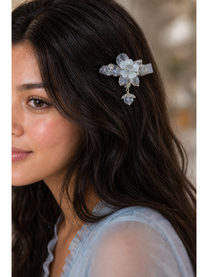 Light Blue Floral Beaded Hair Clip 3