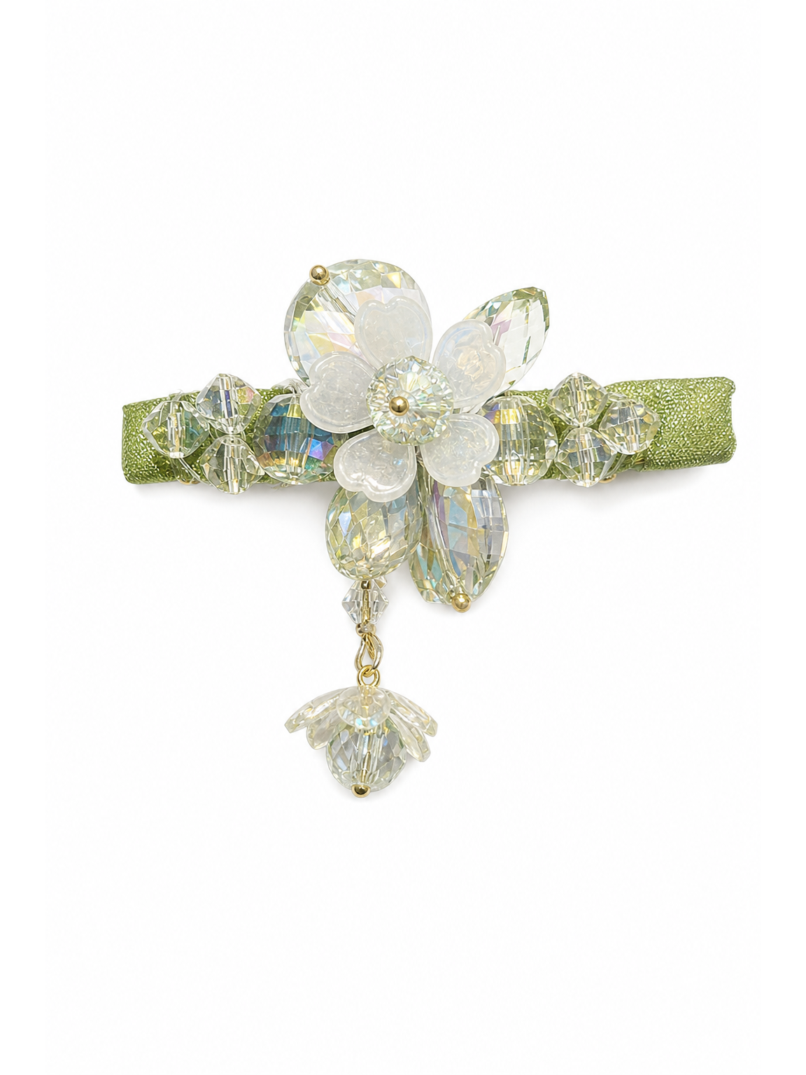 Light Green Floral Beaded Hair Clip 1