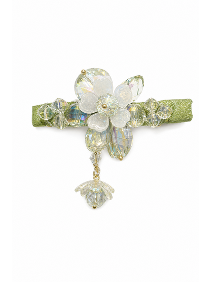 Light Green Floral Beaded Hair Clip 1