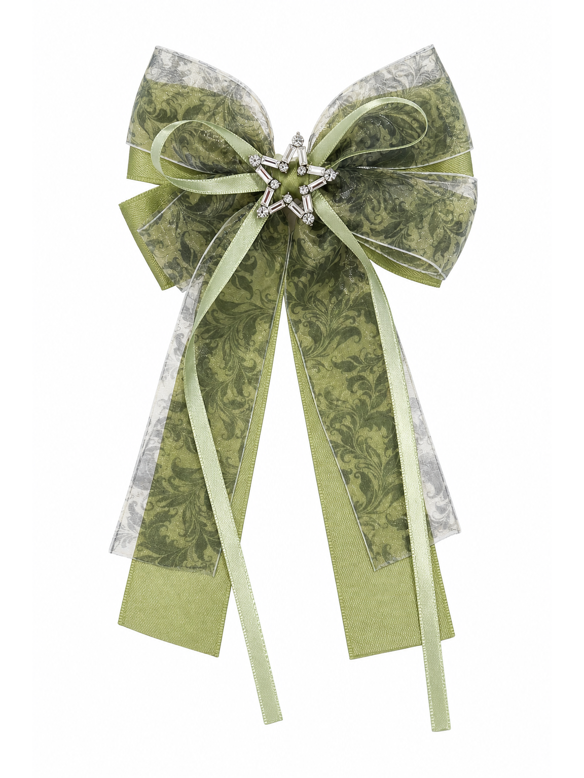 Olive Green Layered Ribbon Bow Hair Clip 1