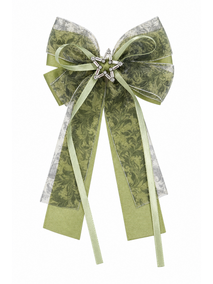 Olive Green Layered Ribbon Bow Hair Clip 1