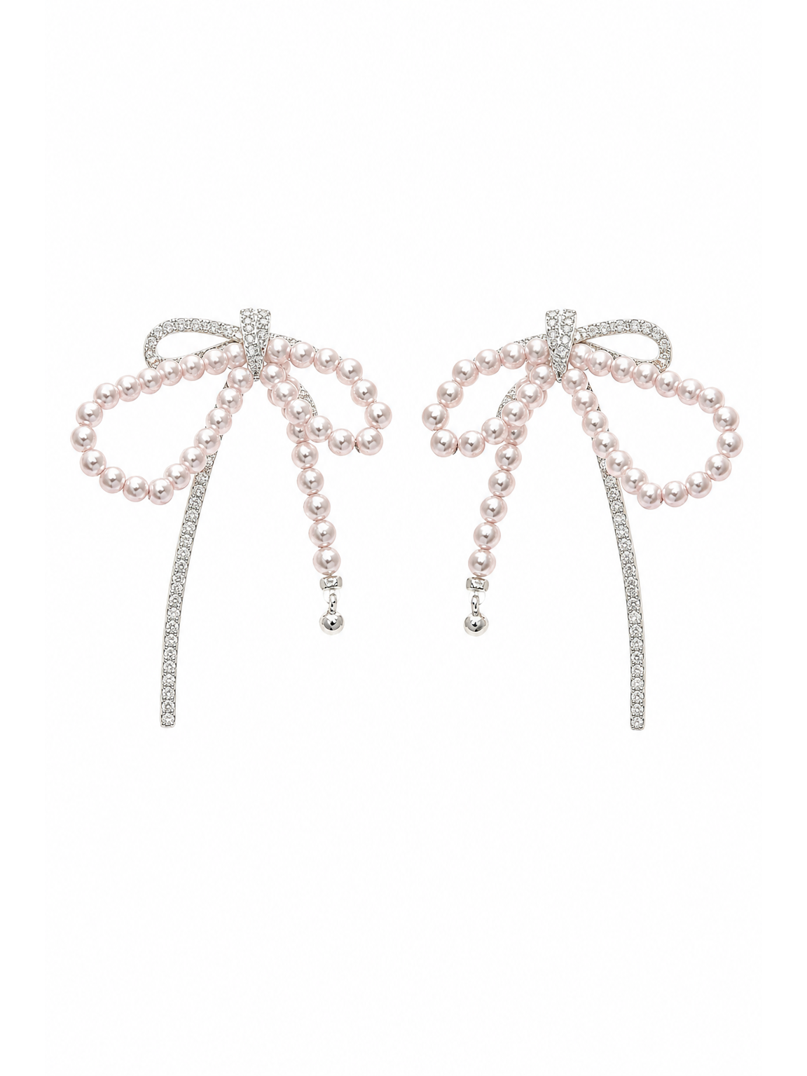 Pearl Bow Ribbon Rhodium with Sterling Silver Posts Earring 1