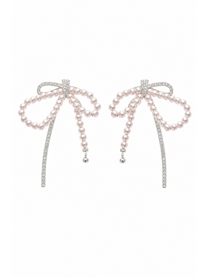 Pearl Bow Ribbon Rhodium with Sterling Silver Posts Earring 1