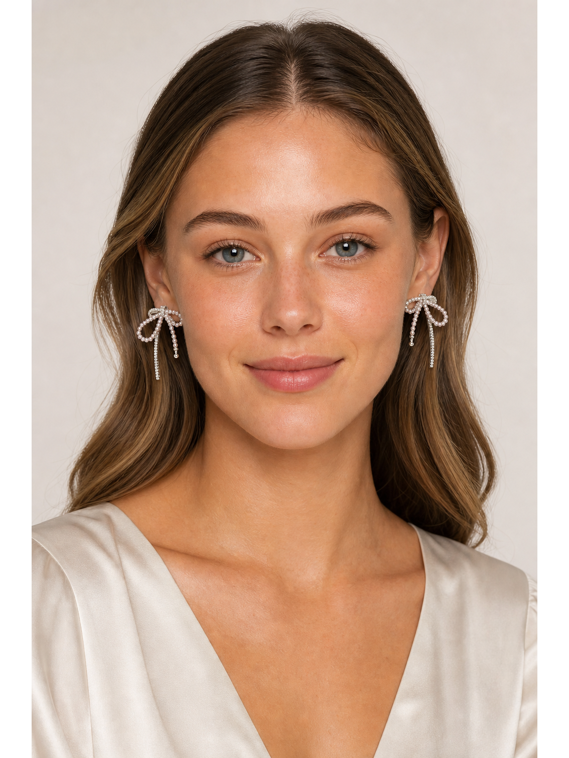 Pearl Bow Ribbon Rhodium with Sterling Silver Posts Earring 2