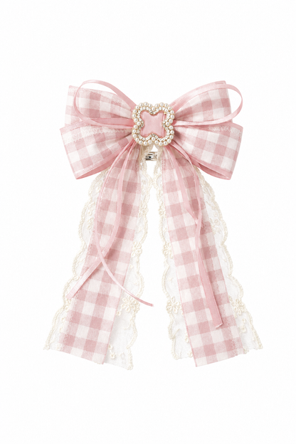 Pink Bow Hair Clip with Pearl and Rhinestone Accent - Set of 2 1