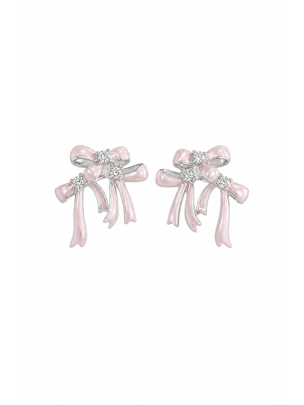 Pink Bow Zircon Rhodium with Sterling Silver Posts Earring 1