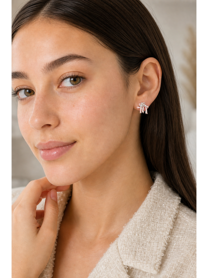Pink Bow Zircon Rhodium with Sterling Silver Posts Earring 3