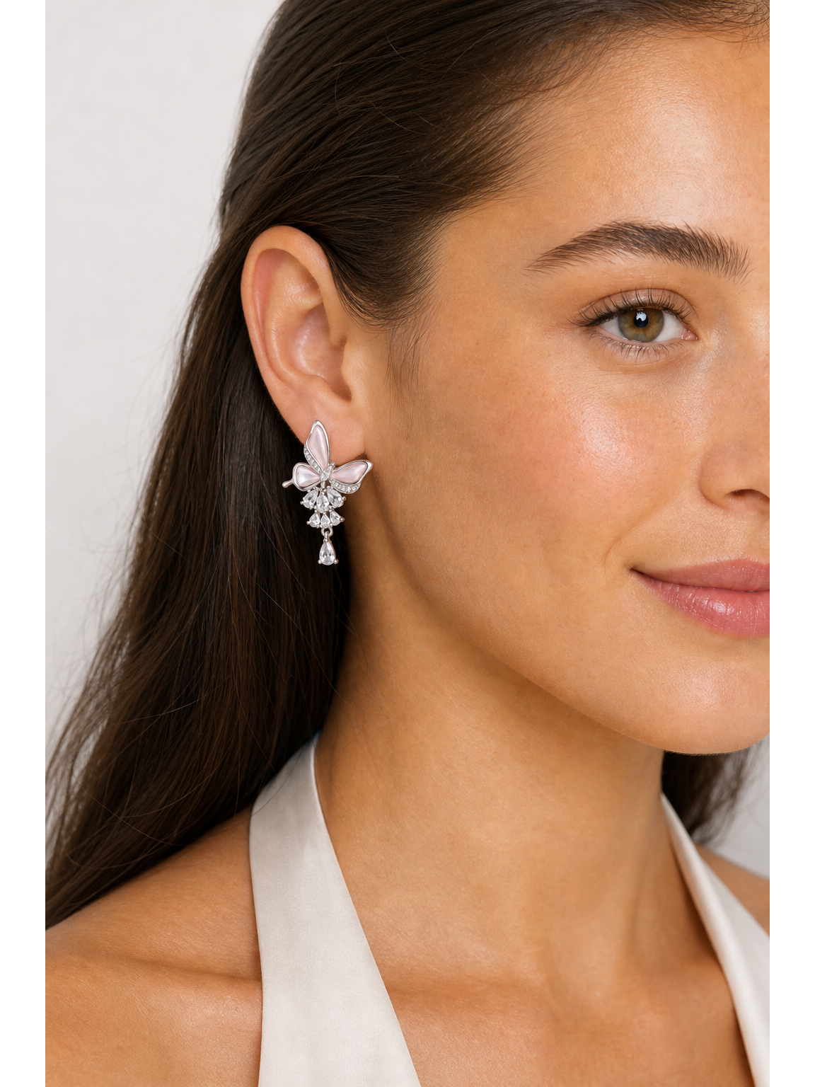 Pink Butterfly Zircon Drop Rhodium with Sterling Silver Posts Earring 3