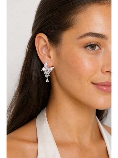 Pink Butterfly Zircon Drop Rhodium with Sterling Silver Posts Earring 3