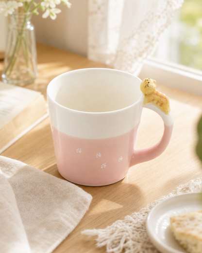Pink Cat-Handle Ceramic Mug