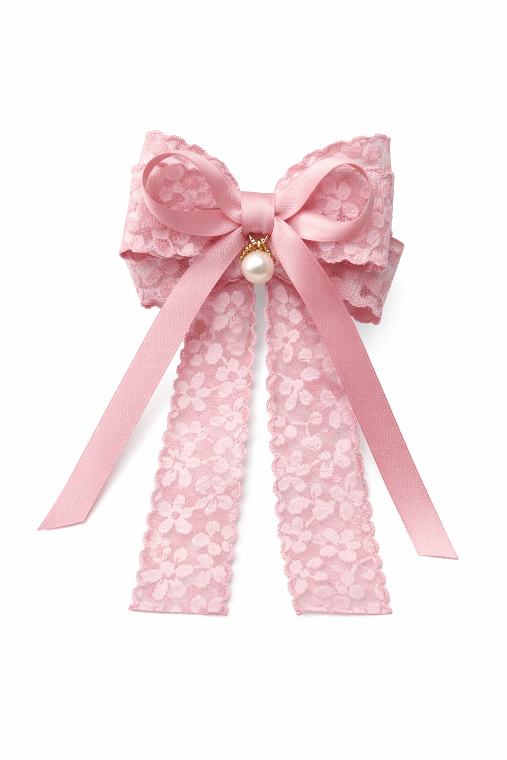 Pink Floral Bow Hair Clip with Pearl Charm, Set of 2 1