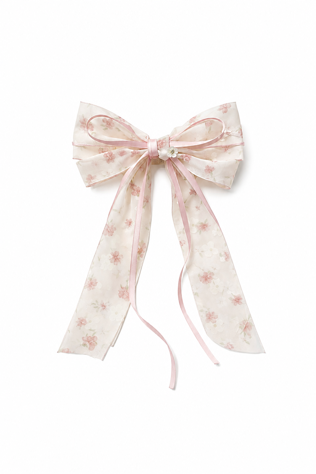 Delicate Pink Floral Bow Hair Clip - Set of 3 1