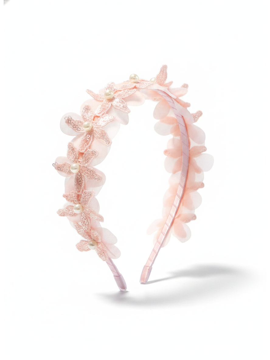 Pink Floral Pearl Headband 1