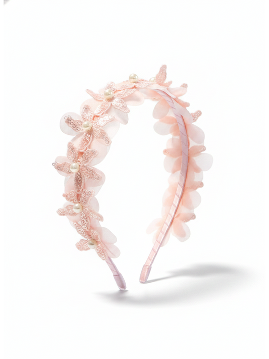 Pink Floral Pearl Headband 1