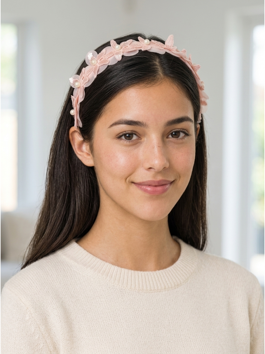 Pink Floral Pearl Headband 2