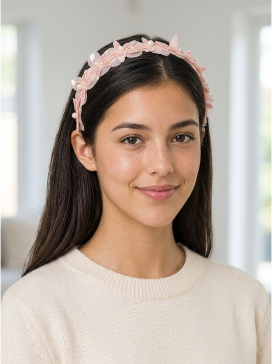 Pink Floral Pearl Headband 2