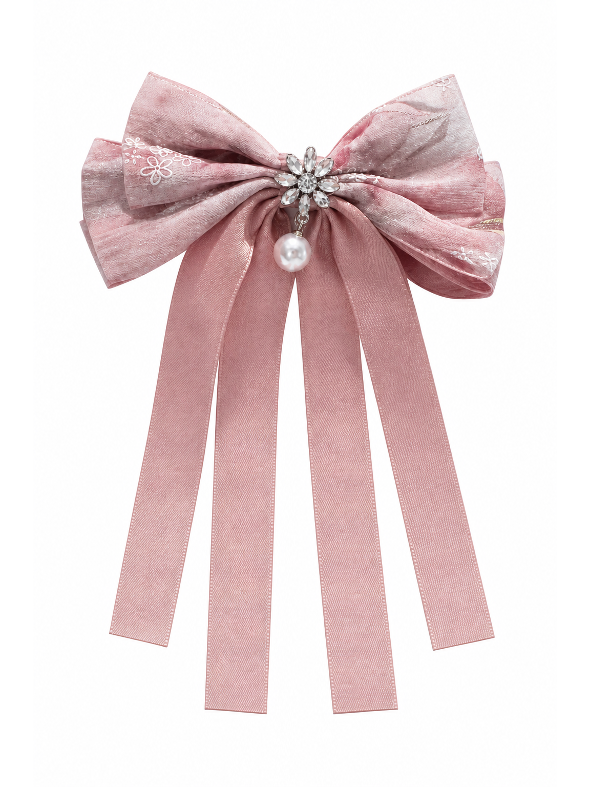 Pink Floral Ribbon Bow Hair Clip 1