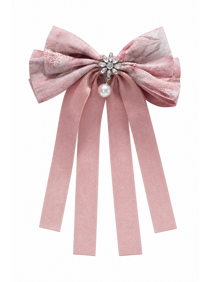 Pink Floral Ribbon Bow Hair Clip 1