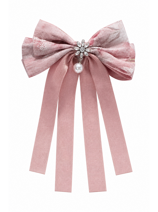 Pink Floral Ribbon Bow Hair Clip 1
