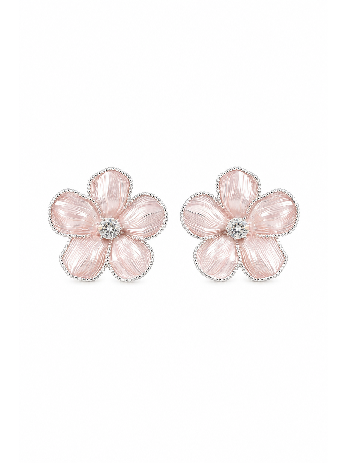 Pink Flower In Finish Rhodium with Sterling Silver Posts Earring 1
