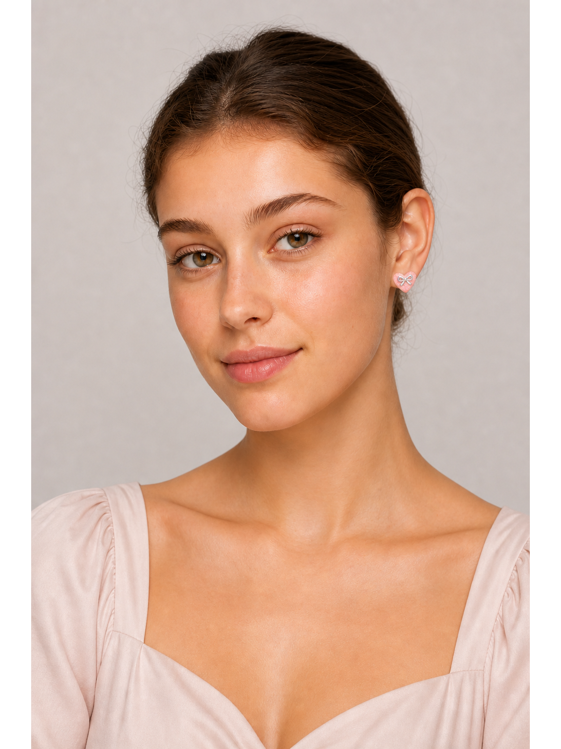 Pink Glitter Heart Bow With Finish Rhodium with Sterling Silver Posts Earring 2
