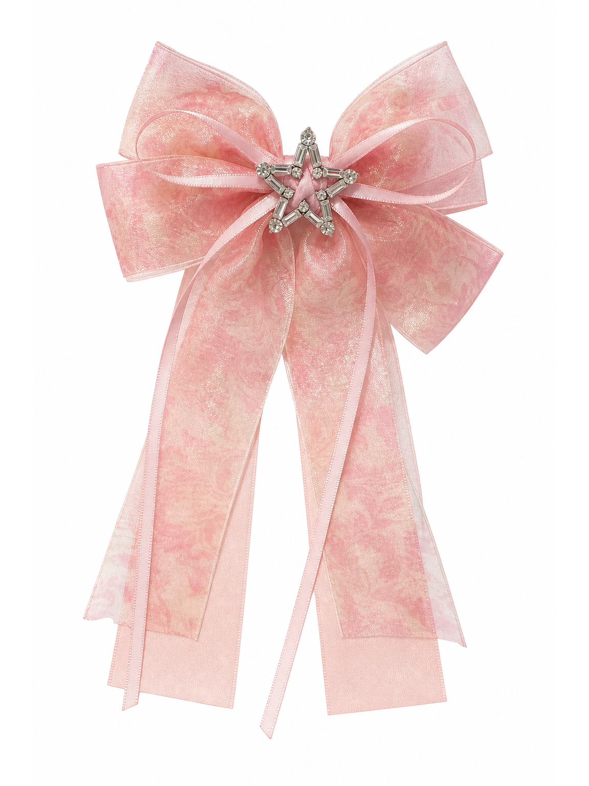 Pink Iridescent Bow Hair Clip with Star Center 1