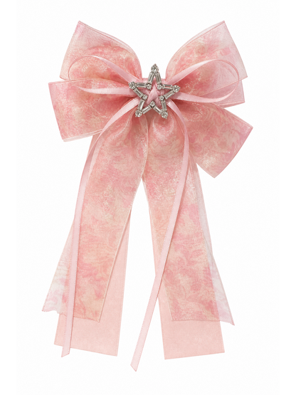 Pink Iridescent Bow Hair Clip with Star Center 1
