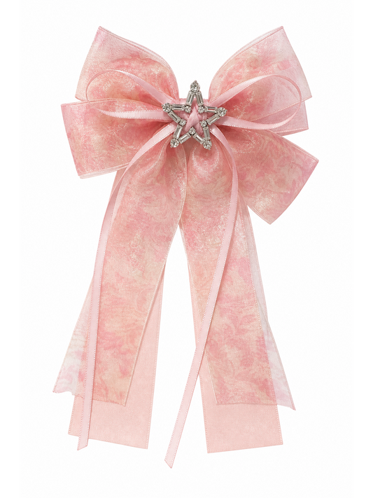 Pink Iridescent Bow Hair Clip with Star Center 1
