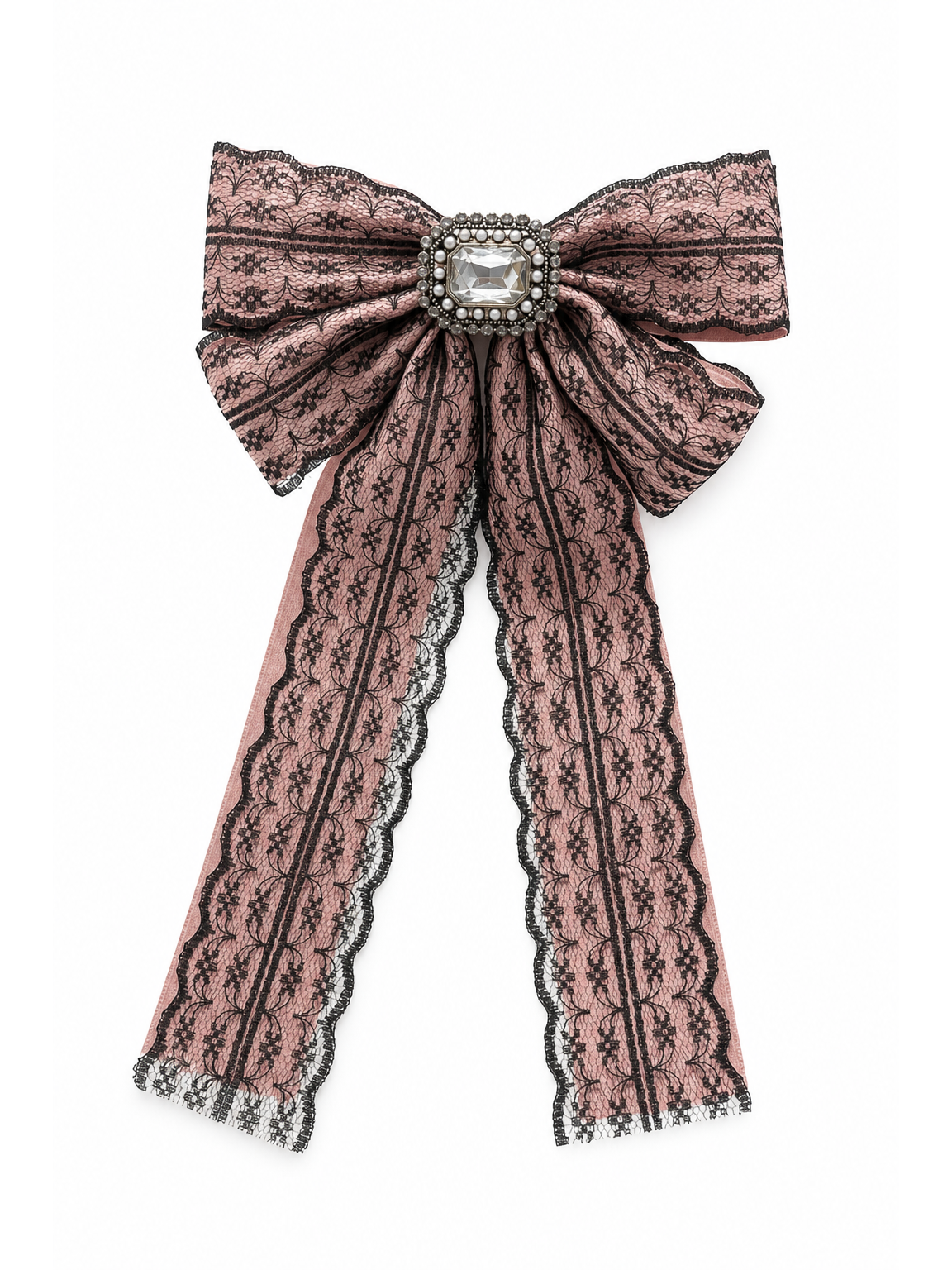Pink Lace Bow Hair Clip with Long Tails 1