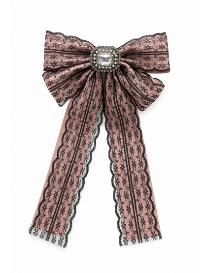Pink Lace Bow Hair Clip with Long Tails 1