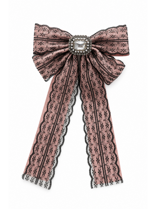 Pink Lace Bow Hair Clip with Long Tails 1