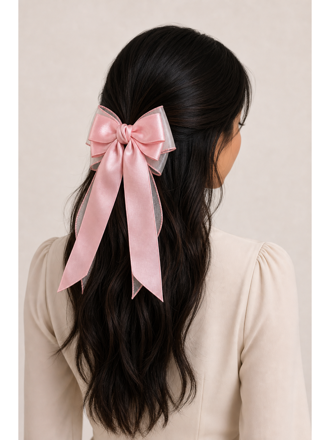 Pink Layered Ribbon Bow Hair Clip 2