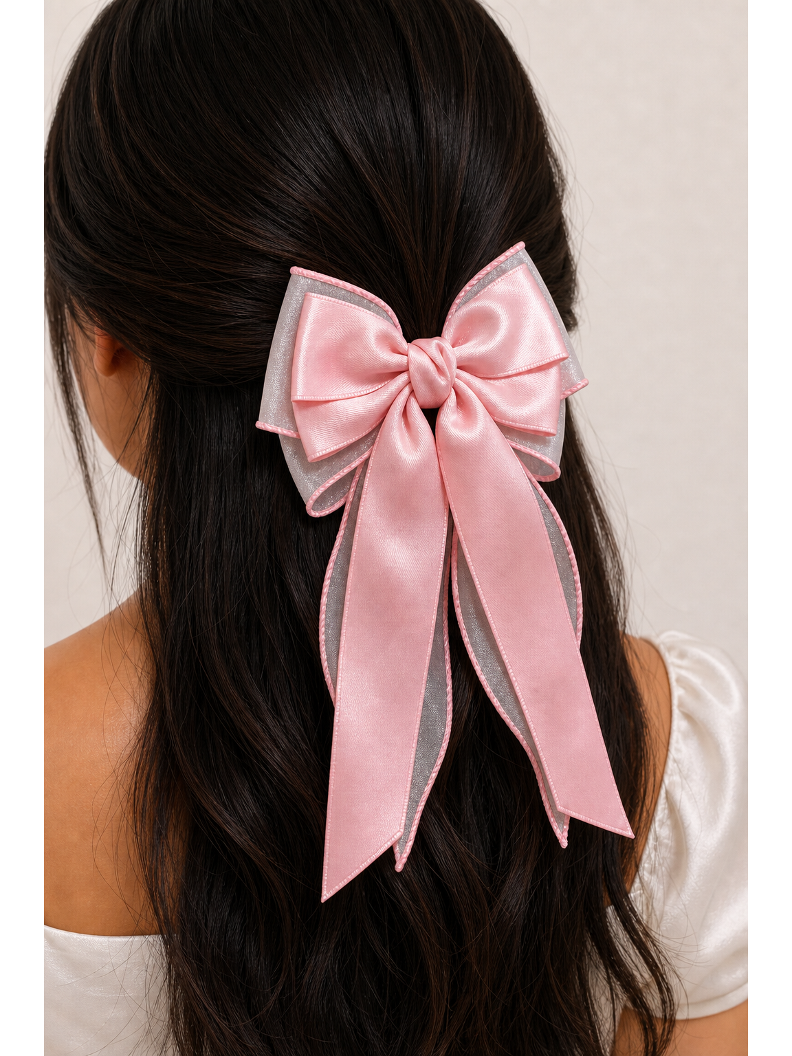 Pink Layered Ribbon Bow Hair Clip 3