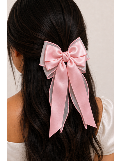Pink Layered Ribbon Bow Hair Clip 3