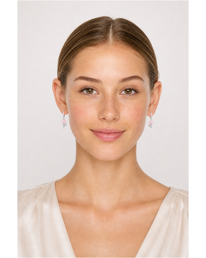 Pink Mushroom Cubic Zirconia Hoop Rhodium with Sterling Silver Posts Earring 2