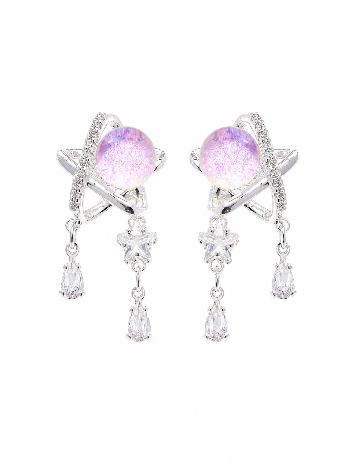 Pink Pearl Star Drop Rhodium with Sterling Silver Posts Earring 1