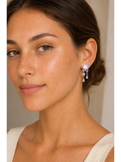 Pink Pearl Star Drop Rhodium with Sterling Silver Posts Earring 3
